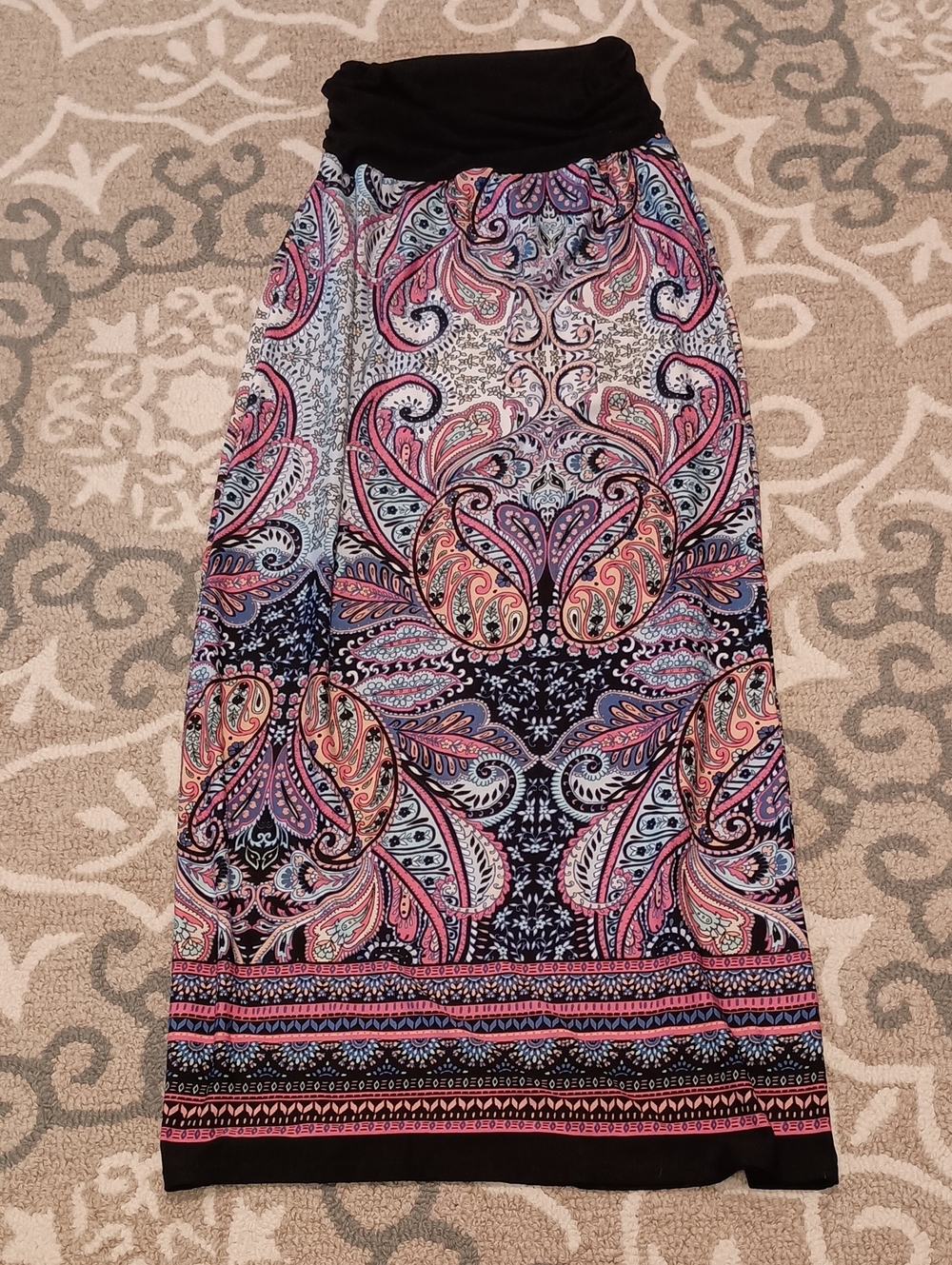 Apt. 9 Pink, Blue and Black Paisley Maxi Skirt